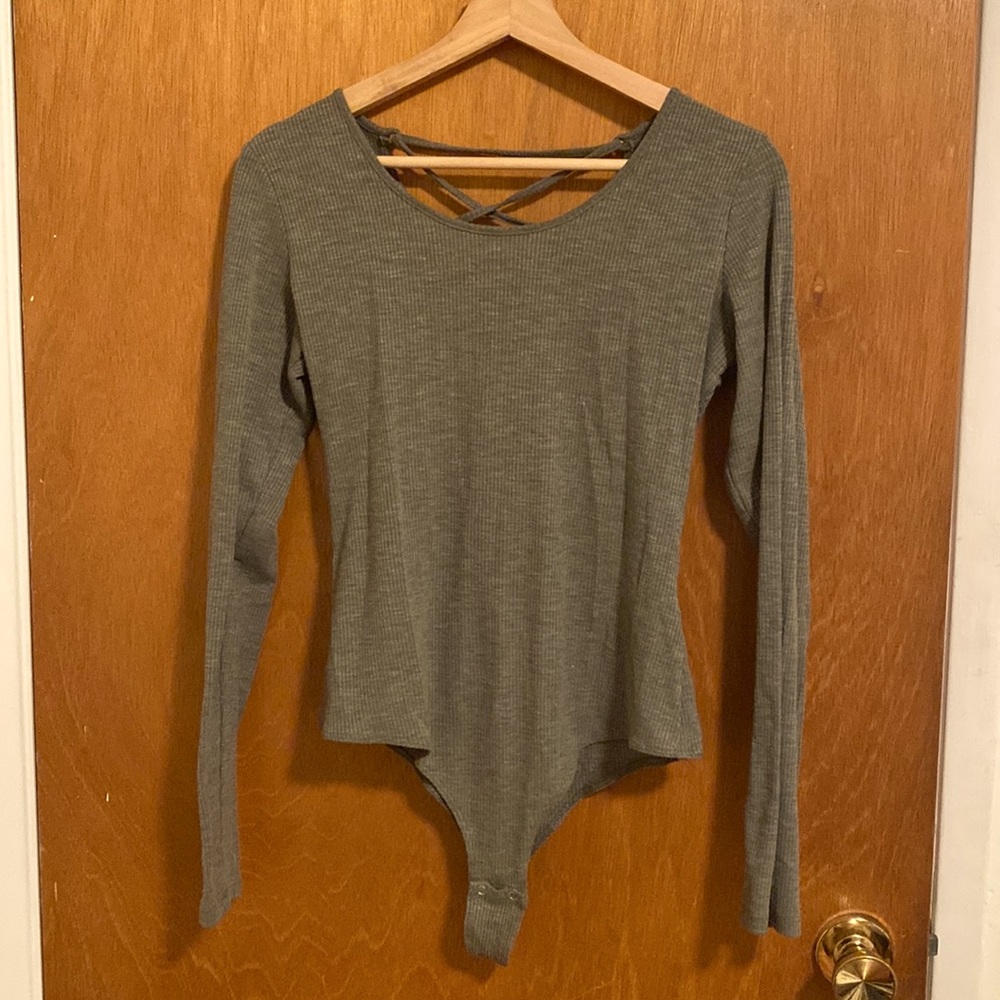 Olive green bodysuit with lace up back